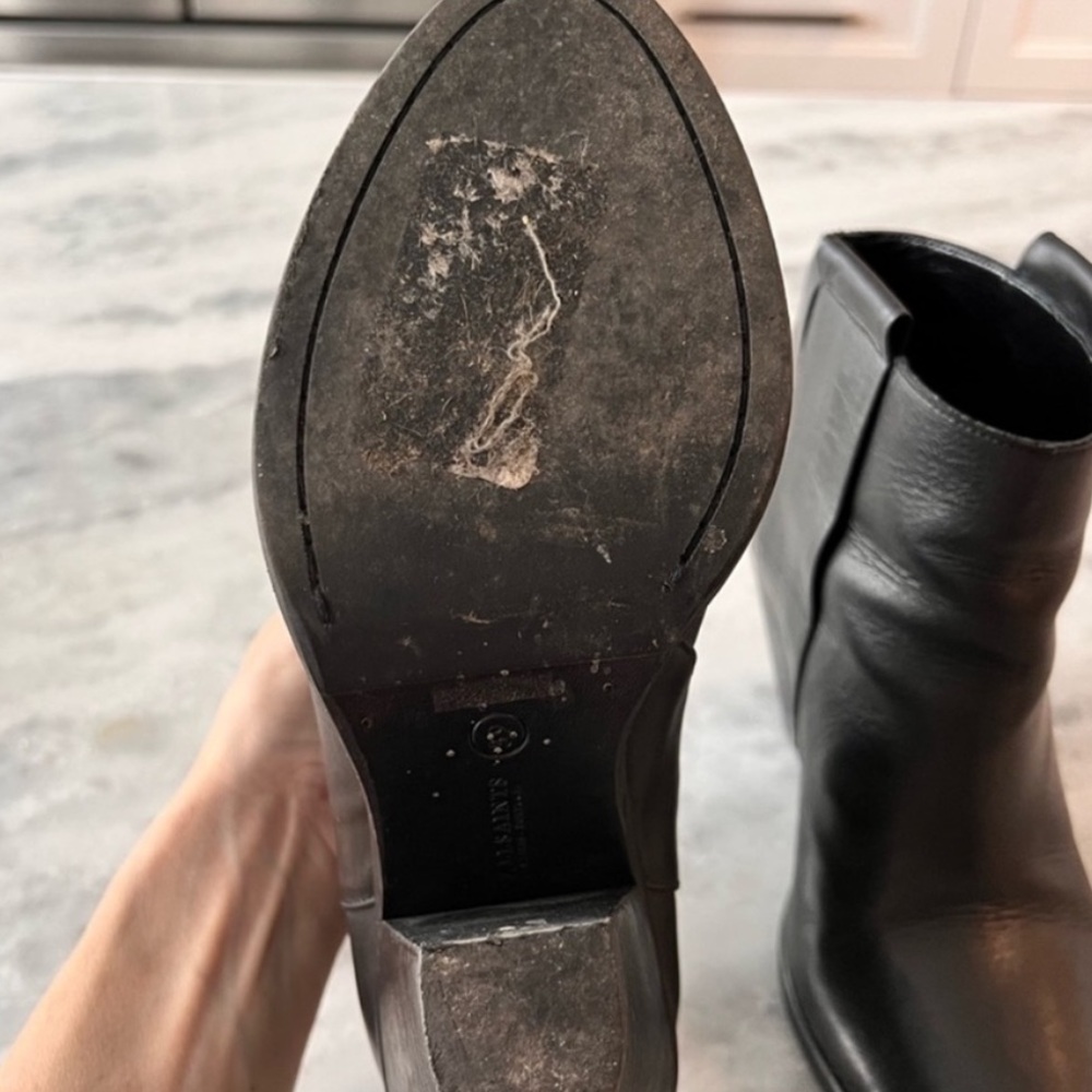 All Saints Sleek Black Leather Ankle Boots 8 - Picture 6 of 7